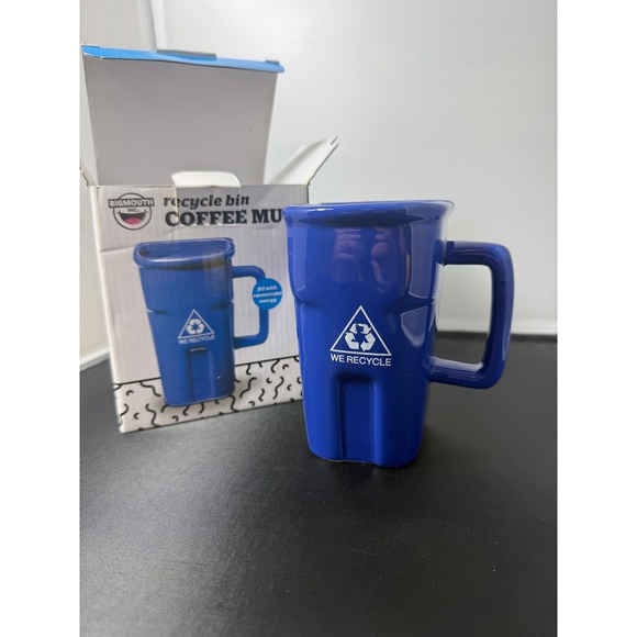 We Recycle Bin Coffee Mug Blue Novelty Collectible Gift with box - Picture 1 of 9